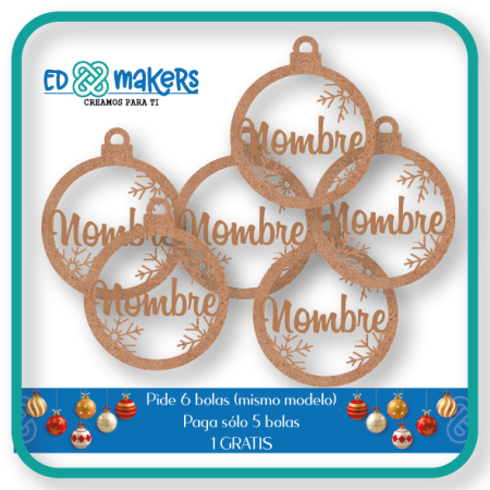 Pack de 6 bolas de Navidad de madera personalizada (Varios colores)